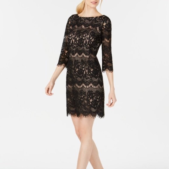 Jessica Howard Black Lace Overlay Sheath Dress - Picture 1 of 3